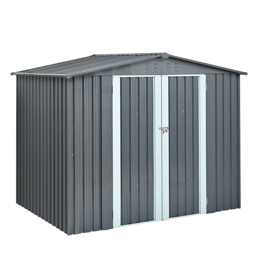 Heavy Equipment Yard - Metal Storage Shed with Double Doors,
