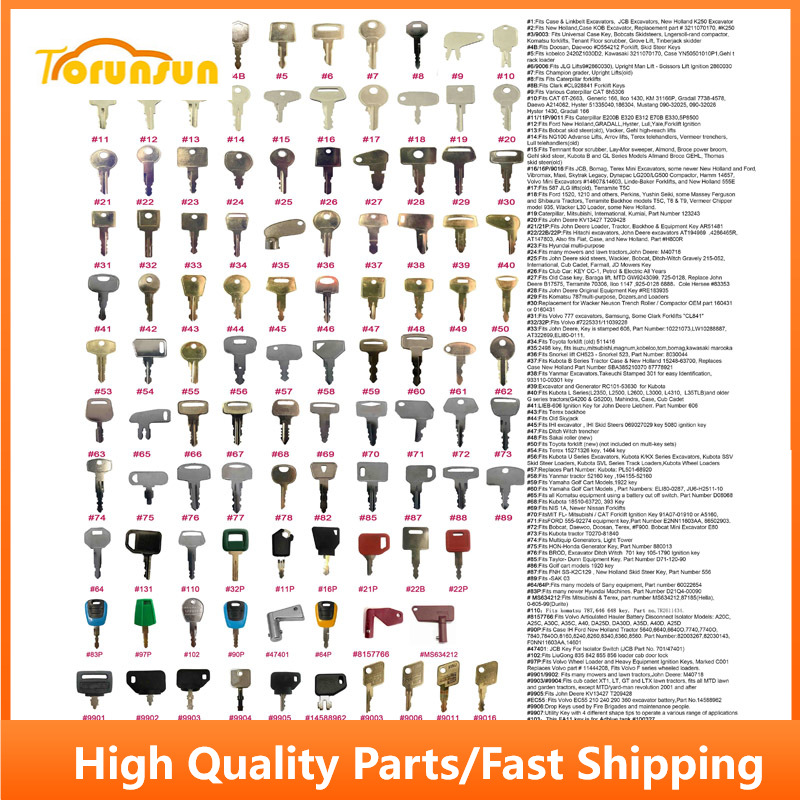 Heavy Equipment Keys Master Set - 100 Keys Grand Construction Equipment Ignition